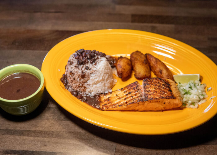 Salmon Filet With Diced Onions And Rice