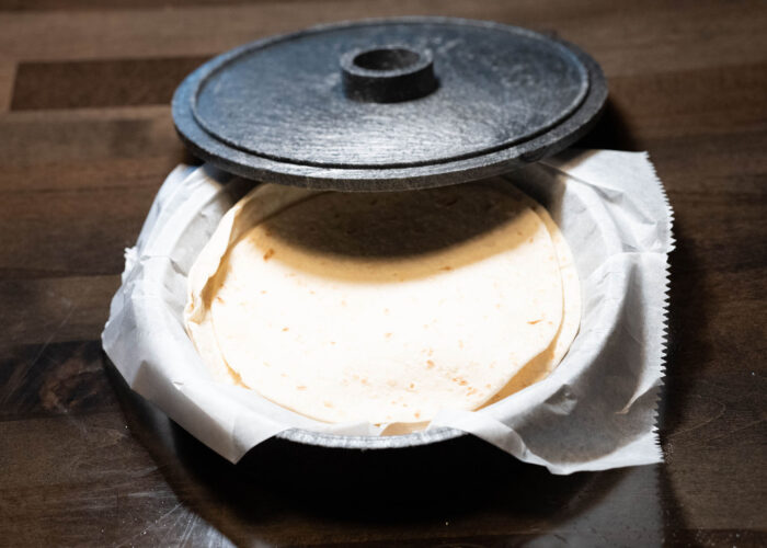 Soft Flour Tortillas In Cast Iron Dish
